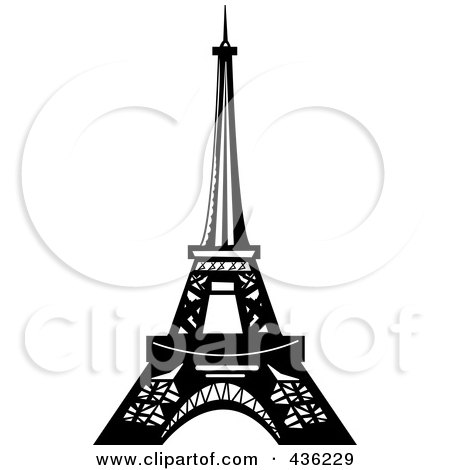 Royalty-Free (RF) Clipart Illustration of a Black And White Design Of The Eiffel Tower by Pams Clipart