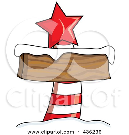 Royalty-Free (RF) Clipart Illustration of a Blank Red And White North Pole Sign With Snow And A Red Star by Pams Clipart