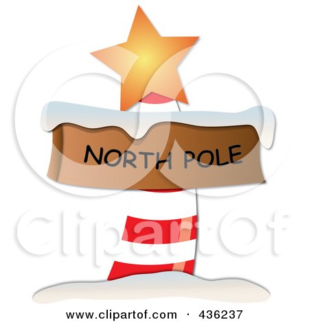 Royalty-Free (RF) Clipart Illustration of a Red And White North Pole Sign With Snow And An Orange Star by Pams Clipart