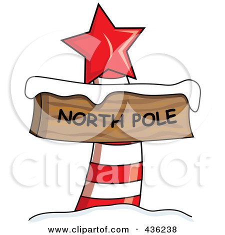 Royalty-Free (RF) Clipart Illustration of a Red And White North Pole Sign With Snow And A Red Star by Pams Clipart