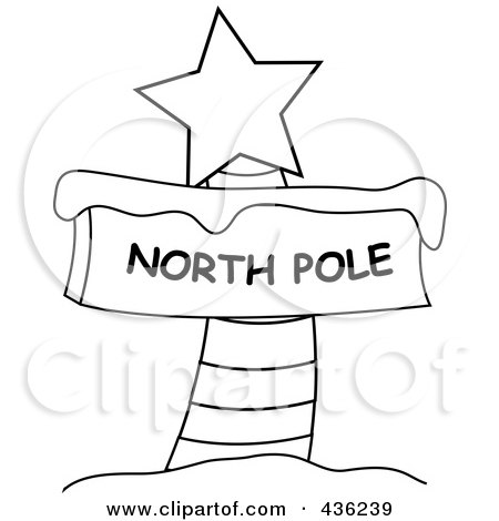 Royalty-Free (RF) Clipart Illustration of an Outlined North Pole Sign With Snow And A Star by Pams Clipart