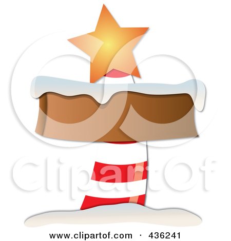 Royalty-Free (RF) Clipart Illustration of a Blank Red And White North Pole Sign With Snow And An Orange Star by Pams Clipart