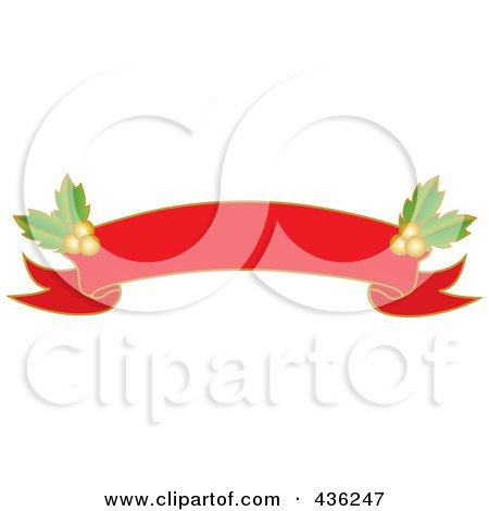 Royalty-Free (RF) Clipart Illustration of a Red Blank Christmas Ribbon Banner With Holly by Pams Clipart