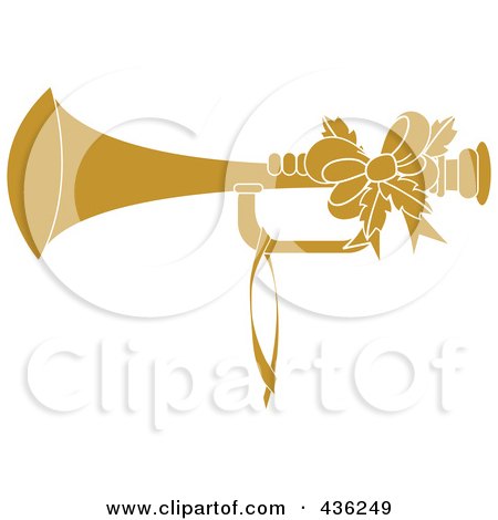 Royalty-Free (RF) Clipart Illustration of a Yellow Christmas Horn With Holly And A Bow by Pams Clipart