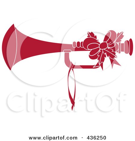 Royalty-Free (RF) Clipart Illustration of a Dark Red Christmas Horn With Holly And A Bow by Pams Clipart