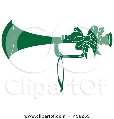 Royalty-Free (RF) Clipart Illustration of a Green Christmas Horn With Holly And A Bow by Pams Clipart