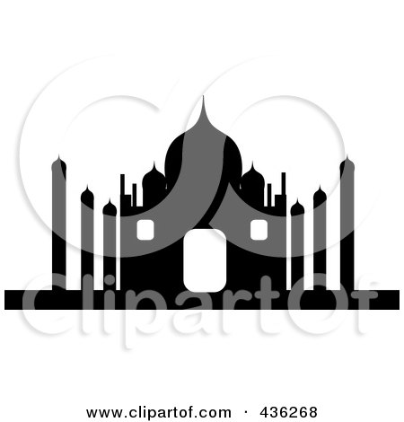 Royalty-Free (RF) Clipart Illustration of a Black And White Silhouette Of The Taj Mahal, India by Pams Clipart