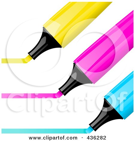 Royalty-Free (RF) Clipart Illustration of a Digital Collage Of Yellow, Pink And Blue Highlighter Pens Drawing Lines by elaineitalia