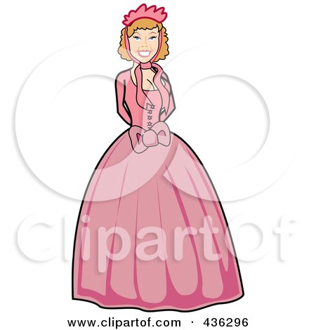 Royalty-Free (RF) Clipart Illustration of a Victorian Woman In A Pink Dress by Andy Nortnik