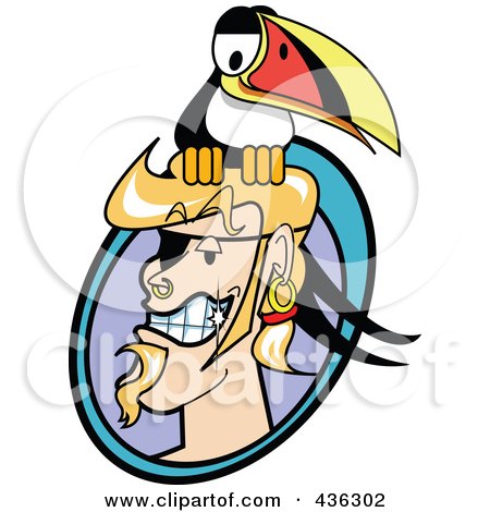 Royalty-Free (RF) Clipart Illustration of a Male Pirate With A Toucan Logo by Andy Nortnik
