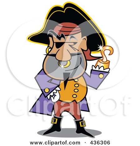Royalty-Free (RF) Clipart Illustration of a Male Pirate With A Shiny Gold Hook Hand by Andy Nortnik