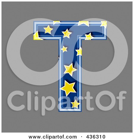Royalty-Free (RF) Clipart Illustration of a 3d Blue Starry Symbol; Capital Letter T by chrisroll