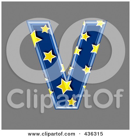 Royalty-Free (RF) Clipart Illustration of a 3d Blue Starry Symbol; Capital Letter V by chrisroll