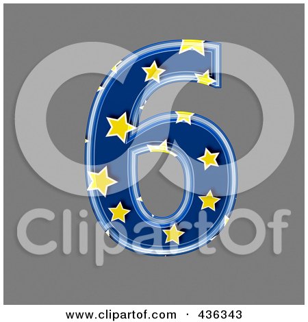 Royalty-Free (RF) Clipart Illustration of a 3d Blue Starry Symbol; Number 6 by chrisroll