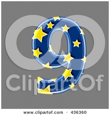 Royalty-Free (RF) Clipart Illustration of a 3d Blue Starry Symbol; Number 9 by chrisroll