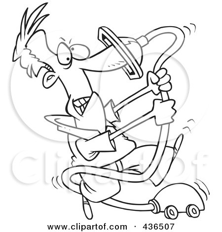 Royalty-Free (RF) Clipart Illustration of a Line Art Design Of A Man With His Nose Stuck In A Vacuum Cleaner by toonaday