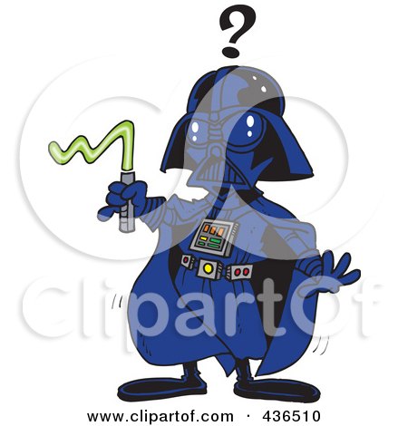 Royalty-Free (RF) Clipart Illustration of a Confused Vadar Man With A Broken Weapon by toonaday