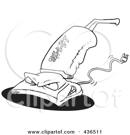 Royalty-Free (RF) Clipart Illustration of a Line Art Design Of A Sux-A-Lot Vacuum Cleaner by toonaday