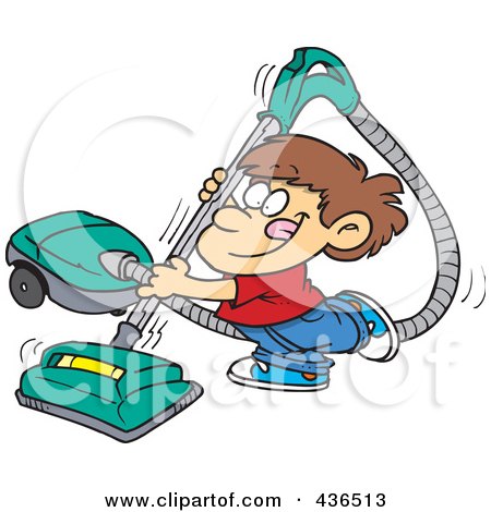 Royalty-Free (RF) Clipart Illustration of a Happy Boy Using A Vacuum by toonaday