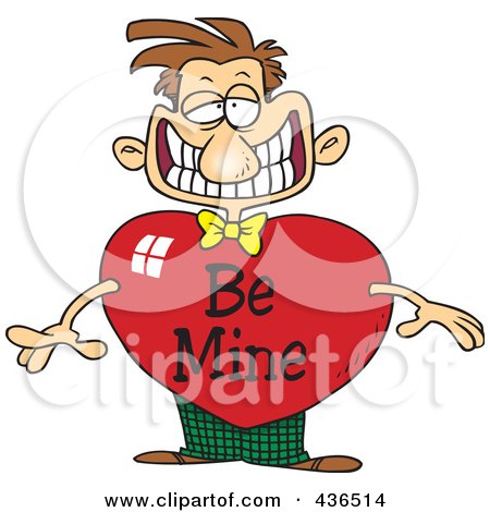 Royalty-Free (RF) Clipart Illustration of a Grinning Cartoon Man With A Be Mine Valentine Heart Body by toonaday
