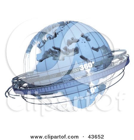 Clipart Illustration of a Blue 3d Sextant Globe With A Wire Frame by Frank Boston