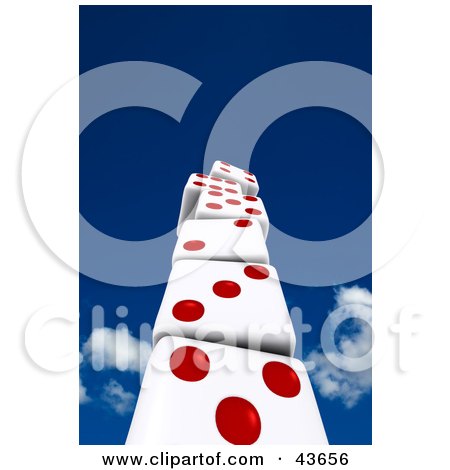 Clipart Illustration of a 3d Stack Of Red And White Dice Building Up Towards The Sky by stockillustrations