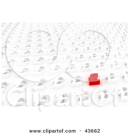 Clipart Illustration of One Unique Red Pound Sterling Sign Standing Out From A Background Of Rows Of White Dollar Signs by stockillustrations