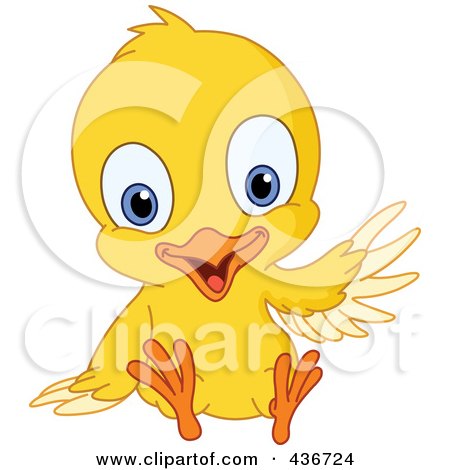 Royalty-Free (RF) Clipart Illustration of a Cute Yellow Chick Sitting And Waving by yayayoyo