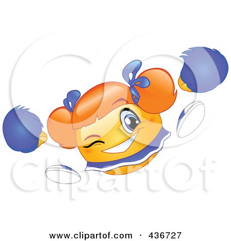 Royalty-Free (RF) Clipart Illustration of a Winking Emoticon Cheerleader With Purple Pom Poms by yayayoyo