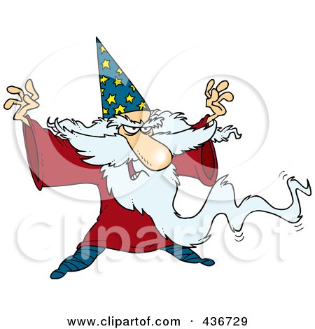 Royalty-Free (RF) Clipart Illustration of a Wizard Casting A Spell by toonaday