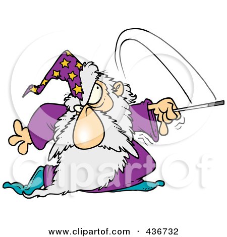 Royalty-Free (RF) Clipart Illustration of a Wizard Using His Wand by toonaday