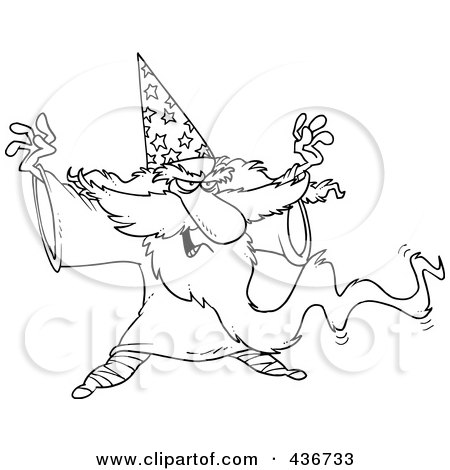 Royalty-Free (RF) Clipart Illustration of a Line Art Design Of A Wizard Casting A Spell by toonaday