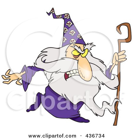 Royalty-Free (RF) Clipart Illustration of a Mad Wizard With A Cane by toonaday