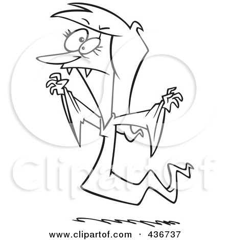 Royalty-Free (RF) Clipart Illustration of a Line Art Design Of A Creepy Vampiress by toonaday