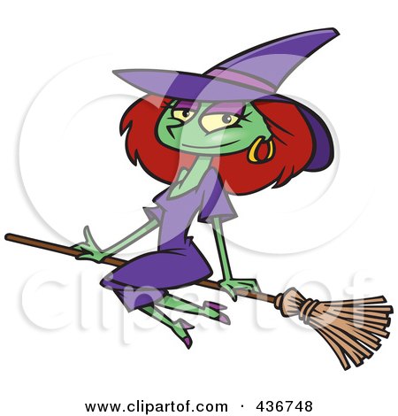 Royalty-Free (RF) Clipart Illustration of a Beautiful Witch Sitting On Her Broomstick by toonaday