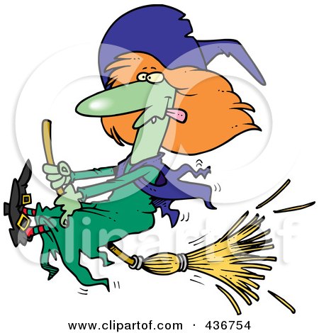 Royalty-Free (RF) Clipart Illustration of a Witch Halting Her Broomstick by toonaday