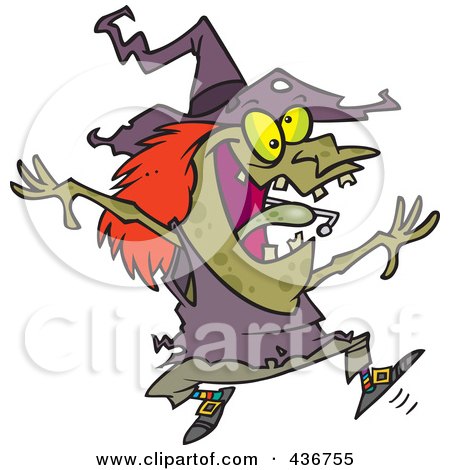 Royalty-Free (RF) Clipart Illustration of an Energetic Witch Jumping by toonaday
