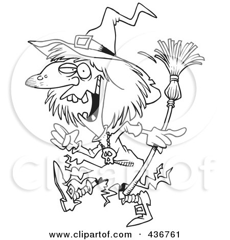 Royalty-Free (RF) Clipart Illustration of a Line Art Design Of A Creepy Witch Walking by toonaday