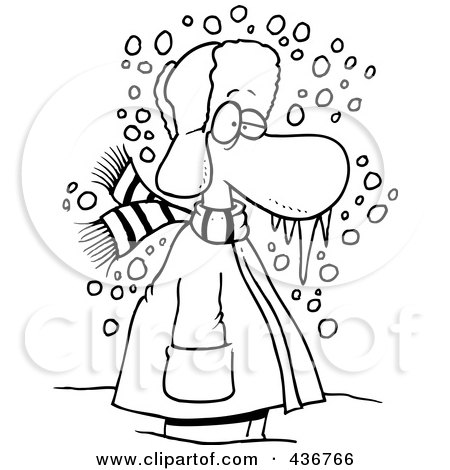 Royalty-Free (RF) Clipart Illustration of a Line Art Design Of A Cold Winter Man Standing In The Snow With Frozen Snot by toonaday