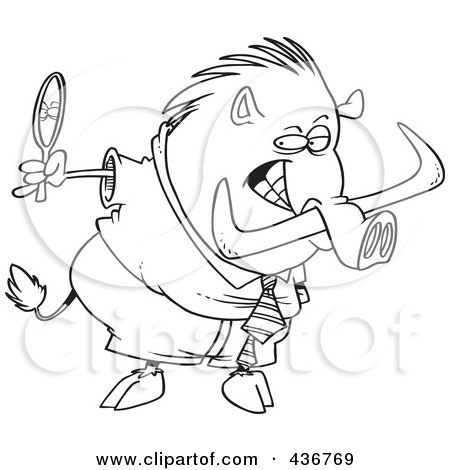 Royalty-Free (RF) Clipart Illustration of a Line Art Design Of A Vain Boar Looking In A Mirror by toonaday