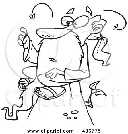 Royalty-Free (RF) Clipart Illustration of a Line Art Design Of A Stinky Old Wise  Man Sitting On A Hill by toonaday