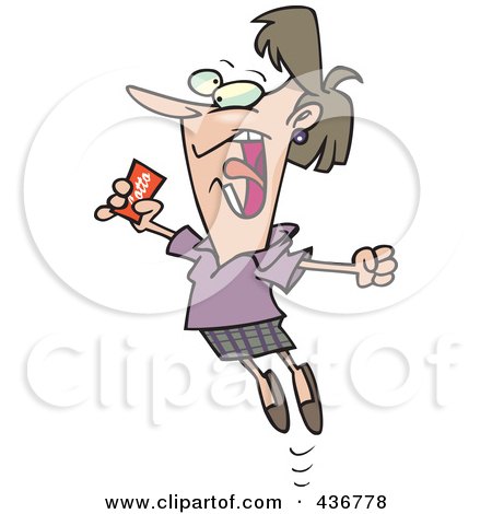 Royalty-Free (RF) Clipart Illustration of a Happy Woman Holding A Winning Lottery Ticket by toonaday
