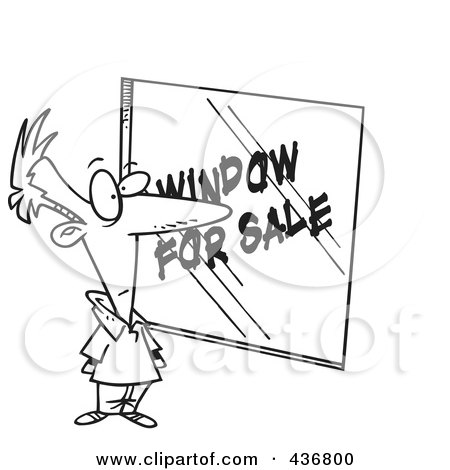 Royalty-Free (RF) Clipart Illustration of a Line Art Design Of A Homeowner Shopping For Windows by toonaday