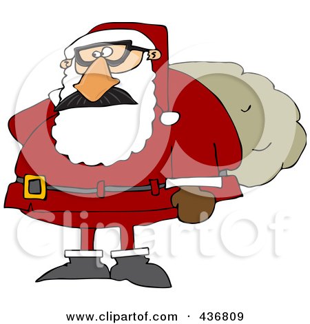 Royalty-Free (RF) Clipart Illustration of Santa Wearing A Disguise And Carrying A Sack by djart