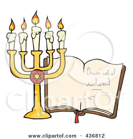 Royalty-Free (RF) Clipart Illustration of a Golden Menorah And Book by Hit Toon