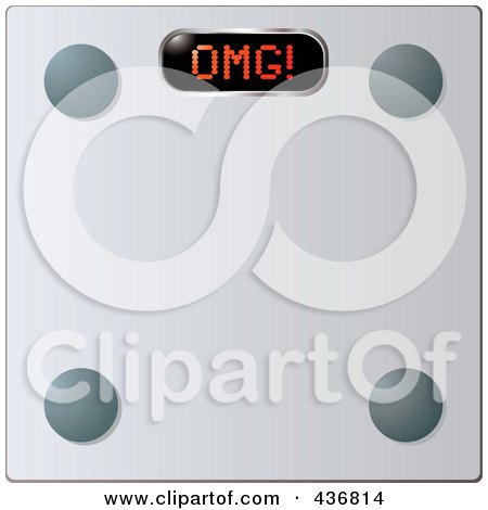 Royalty-Free (RF) Clipart Illustration of a 3d Glass Weight Scale With OMG On The Display by michaeltravers