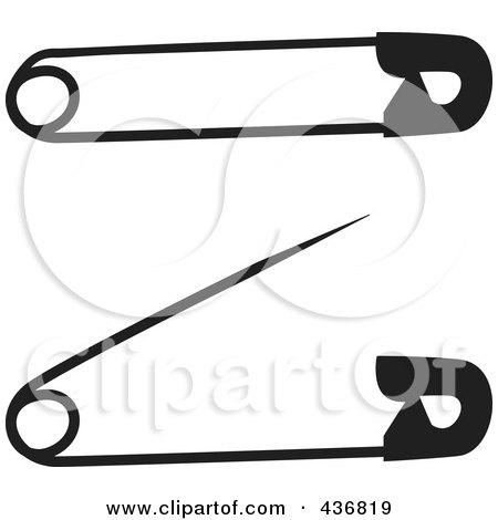 Royalty-Free (RF) Clipart Illustration of a Digital Collage Of Black And White Safety Pins by michaeltravers