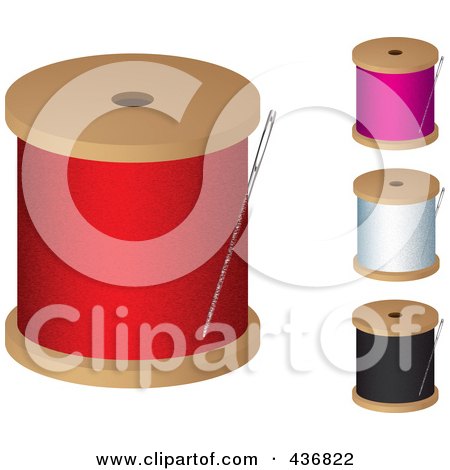 Royalty-Free (RF) Clipart Illustration of a Digital Collage Of Colorful Reels Of Thread With Needles by michaeltravers