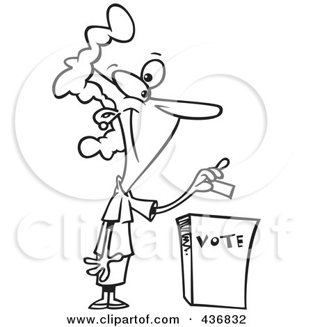Royalty-Free (RF) Clipart Illustration of a Line Art Design Of A Woman Putting Her Ballot Into A Vote Box by toonaday