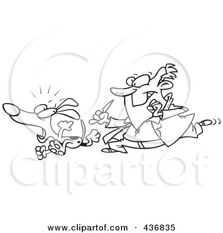 Royalty-Free (RF) Clipart Illustration of a Line Art Design Of A Vet Chasing A Dog For A Neuter Surgery by toonaday